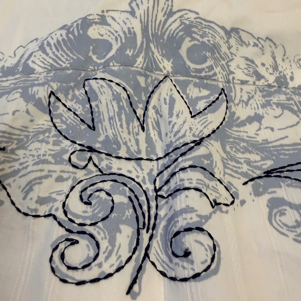 Indigo Joe White Dobby Stripe Graphic Embroidered Button Down Shirt Large White - Picture 5 of 9